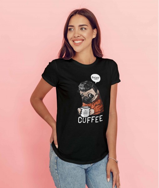 Дамска тениска с щампа Арт Enjoy coffee dog